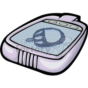 Cartoon image of a handheld device with an antenna and a digital display.