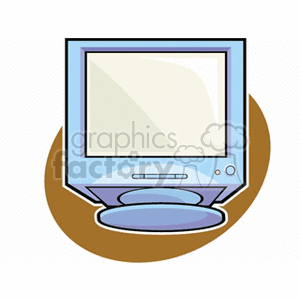 A clipart image of a blue computer monitor with a brown background.