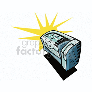 A stylized clipart image of a printer with a bright starburst behind it