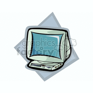 Clipart of a vintage computer monitor with a blue screen and a grey diamond background.