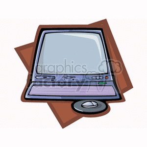 Clipart image of a vintage desktop computer with a CRT monitor and a computer mouse.