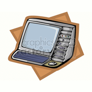 Clipart illustration of a desktop computer featuring a monitor, keyboard, and tower unit.