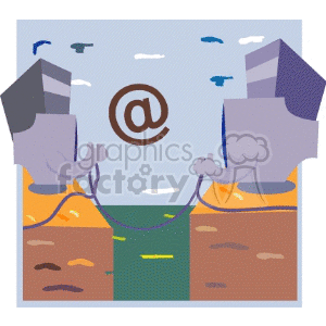 Clipart image of two computers facing each other with a large '@' symbol between them, symbolizing communication or connectivity.
