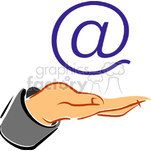 Clipart image of an open hand with a large '@' symbol above it.
