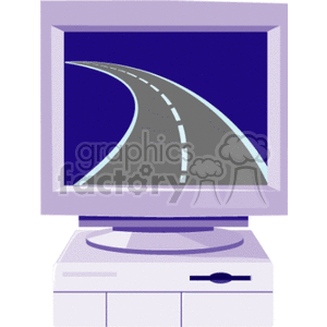 Clipart image of a computer monitor showing a road extending into the distance, representing information highways or web navigation.