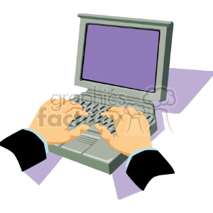 Clipart image of hands typing on a laptop keyboard with a blank screen.