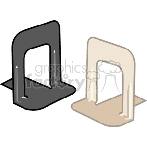 Clipart image of two metal bookends, one black and one beige.