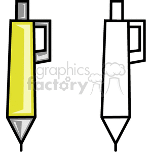 A clipart image of two pens, one yellow and one white, with bold outlines.