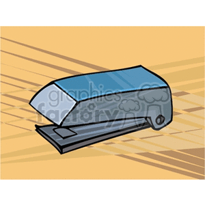 Clipart image of a blue and gray stapler on a textured background.