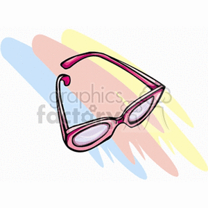 A pair of pink sunglasses clipart image with colorful abstract background.