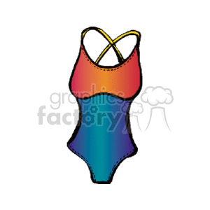 The clipart image depicts a one-piece swimsuit with a gradient color design. The swimsuit features a crisscross strap detail at the back.