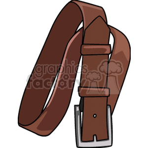 A cartoon style clipart image of a brown leather belt with a silver buckle, folded casually.