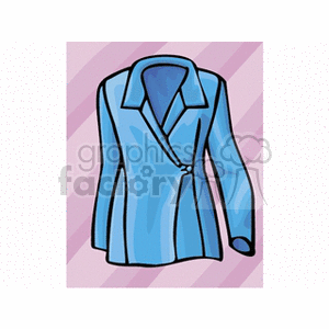 Clipart of a blue blazer or jacket with a button, depicted against a pink striped background.