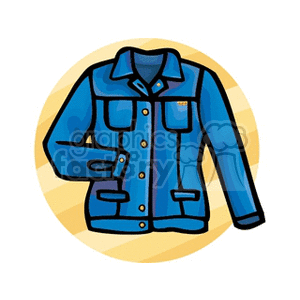 A blue denim jacket clipart image with a yellow background circle.