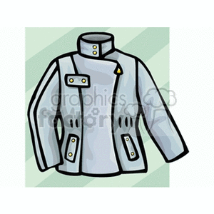 Clipart image of a grey jacket with a high collar and buttons