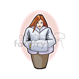 A clipart image of a woman wearing a heavy winter coat, indicating cold weather.