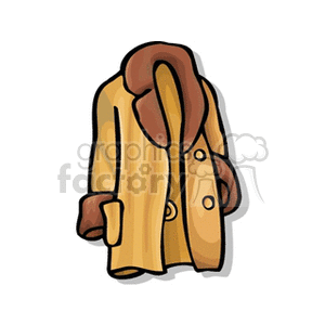 A colorful clipart image of a yellow winter coat with a brown collar and cuffs.