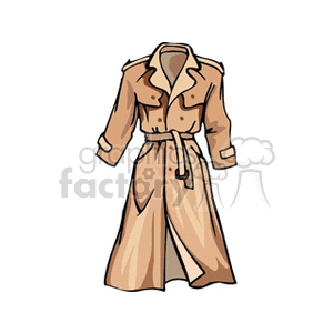 A clipart image of a beige trench coat with buttons and a belt.