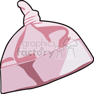A clipart image of a pink baby hat with a knot on top.