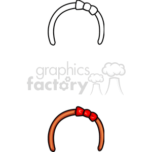 Clipart image of two headbands, one outlined in black and white and one colored with a brown band and a red bow.