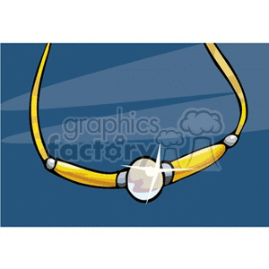 A clipart image of a gold necklace featuring a large, shiny medallion in the center.