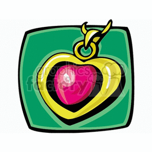 Colorful clipart of a gold heart-shaped necklace with a medallion.