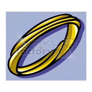 A shiny, golden wedding ring with a twisting design against a blue background.