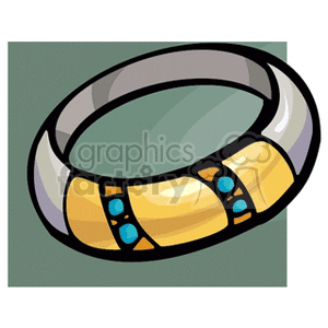 Gold and Silver Ring Illustration with Blue Gemstones