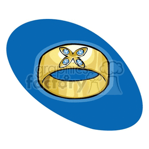 Illustration of a gold ring with blue gemstones arranged in a butterfly design.