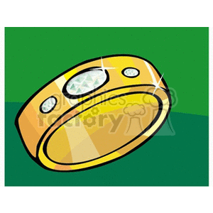 Clipart image of a gold ring with diamonds on a green background.