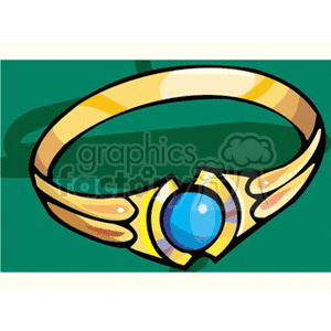 Clipart image of a gold bracelet or bangle with a blue gemstone centerpiece against a green background.