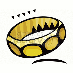 Clipart image of a gold ring with a jagged design and circular patterns.