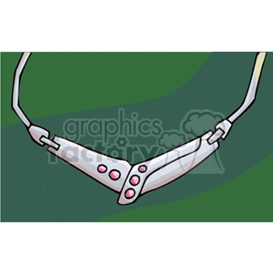 Clipart image of a silver necklace with a modern design featuring pink jewels.