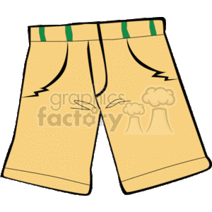 The clipart image shows a pair of shorts with a front zipper. They have two front pockets and two back pockets.
