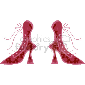 The clipart image depicts a pair of stylish high-heeled boots with a polka dot pattern. They feature long laces tied at the front, and the heels are prominent and tapered.
