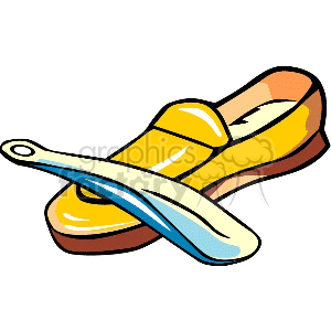 Clipart image of a yellow shoe with a shoehorn.