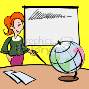   The clipart image features a female teacher in a classroom setting, standing at a desk. She
