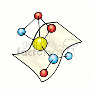 Clipart image of an atom and molecule diagram on a sheet of paper, representing concepts related to science and education.