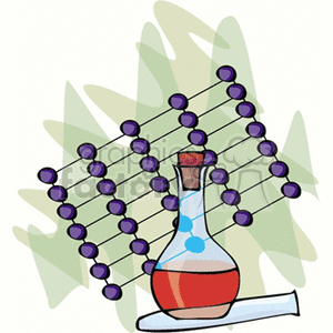 Clipart image depicting a science-themed illustration with a chemistry flask and a molecular structure.