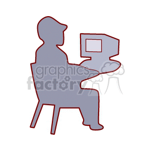 Silhouette of a student sitting at a desk using a computer.