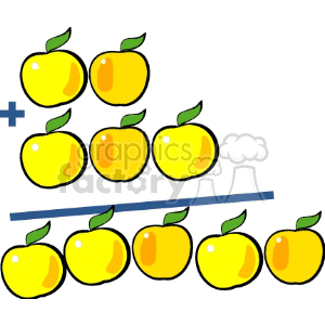 Clipart image of apples being added together to illustrate a basic math addition concept.