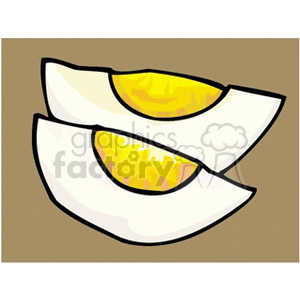 Clipart of two sliced hard-boiled eggs showing yellow yolks.