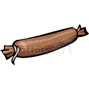 A clipart image of a sausage wrapped in a casing with twisted ends.