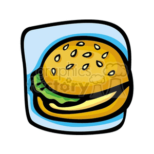 A clipart image of a hamburger with a sesame seed bun, lettuce, and cheese.