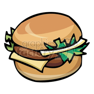 A clipart image of a hamburger with visible lettuce and cheese.