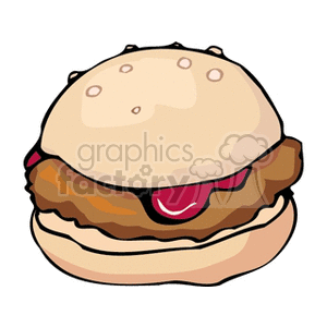 A clipart image of a chicken burger with a sesame seed bun and ketchup.