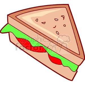 A clipart image of a sandwich, specifically a triangular one with visible layers of lettuce, tomato, and other fillings between slices of bread.