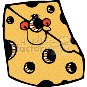   This clipart image features a wedge of yellow Swiss cheese characterized by its iconic holes or 