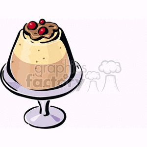 Clipart of a dessert in a glass dish topped with whipped cream and cherries.