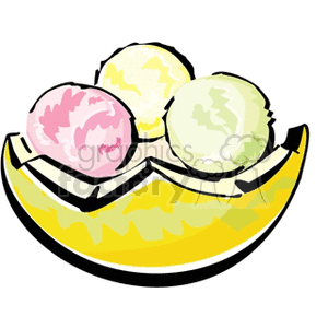 A clipart image of three scoops of ice cream in a bowl.